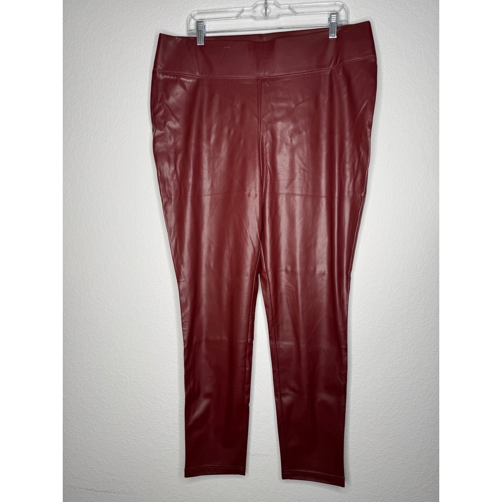 INC International Concepts Faux Leather Pull‎ On Pants Port Burgundy 18 NWT